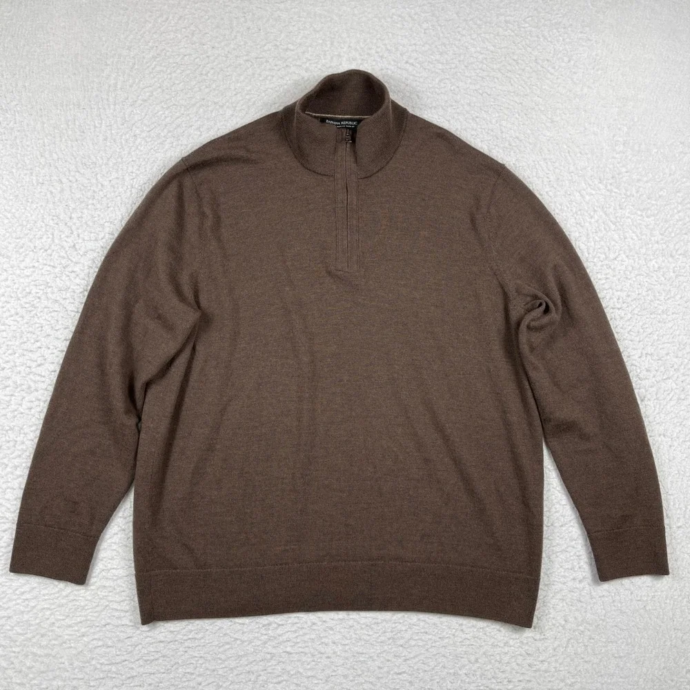 Banana Republic Quarter Zip‎ Mens XXL Brown Italian Merino Wool Baruffa Sweater